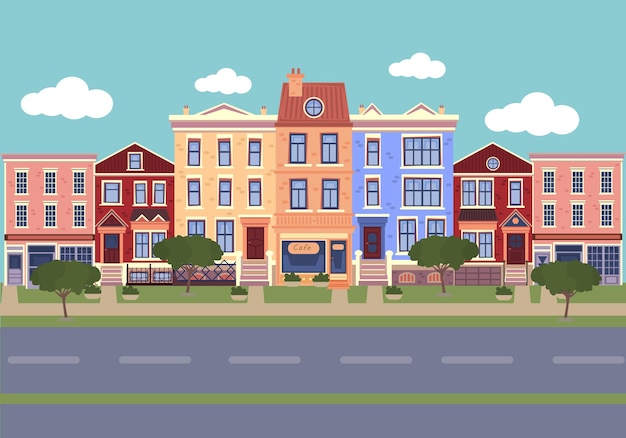 Straat met schattige gezellige Europese oude huizen