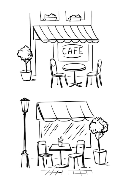 Straat zomercafé schets.