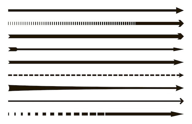 Vettore frecce lunghe e dritte che indicano a destra