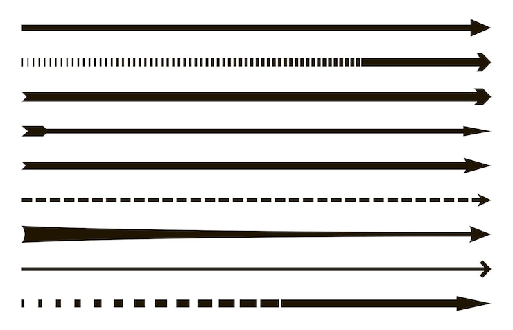 Vector straight long arrows pointing to the right