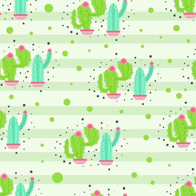 Straight pattern with cute cactus vector illustration in cartoon style