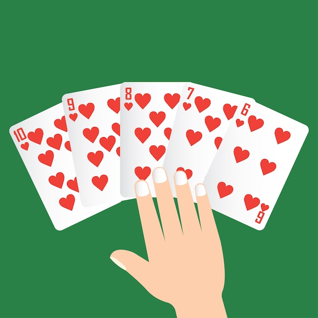 Straight poker winnen, speelkaart concept