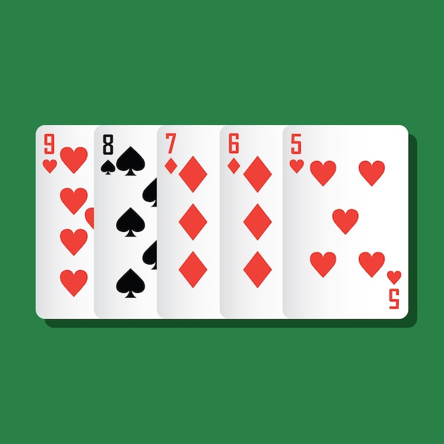 Straight poker winning, playing card concept