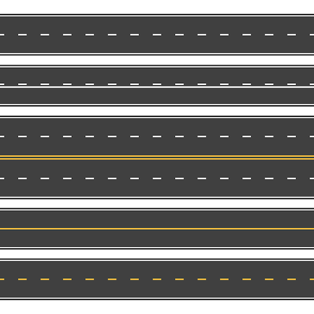 Vector straight roads seamless. endless asphalt street, top view roadway. empty horizontal highway