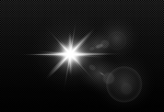 Vector stralende sterren geïsoleerd op een transparante witte achtergrond. effecten, schittering, uitstraling, explosie, wit licht, set. het schijnen van sterren, prachtige zonnestraling. .
