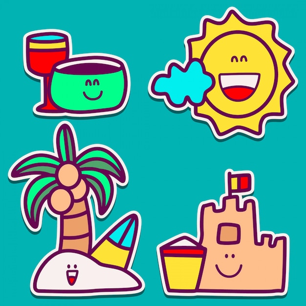 strand doodle sticker ontwerp