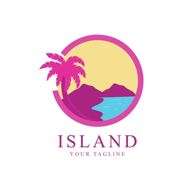 Strand en eiland logo ontwerp strand pictogram vector ontwerp in cirkel