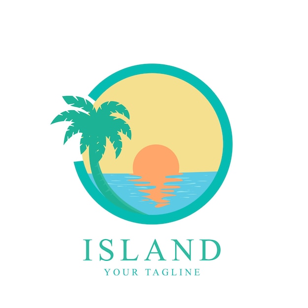 Strand en eiland logo ontwerp strand pictogram vector ontwerp in cirkel