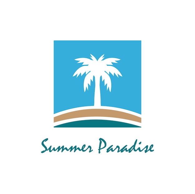 Strand en zomer thema-logo met palm drie ontwerpsjabloon