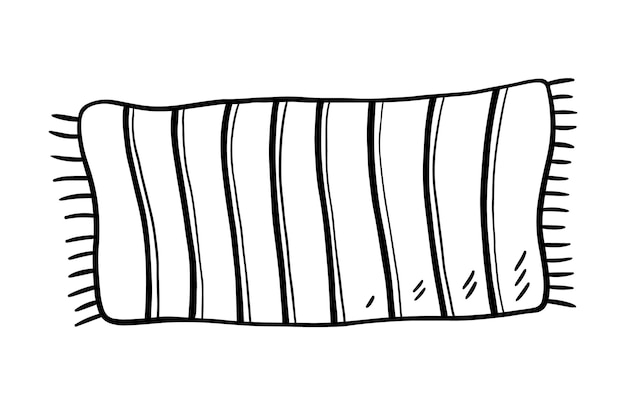 Vector strand gestreepte handdoek geïsoleerd op een witte achtergrond hand getekende illustratie in doodle stijl