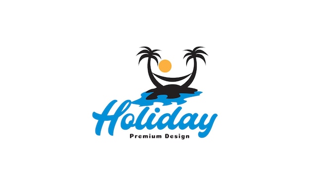 Vector strand kokospalmen met zonsondergang vakantie logo vector symbool pictogram ontwerp grafische afbeelding