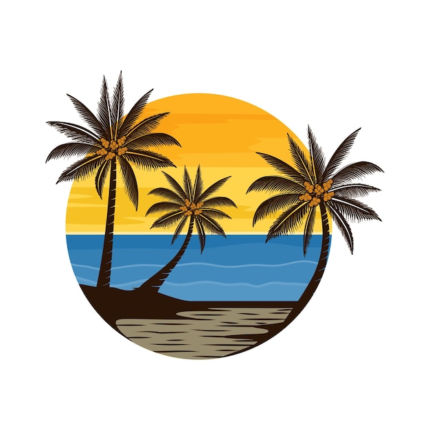 strand logo inspiratie ontwerp strand palmbomen en zonsondergang concept