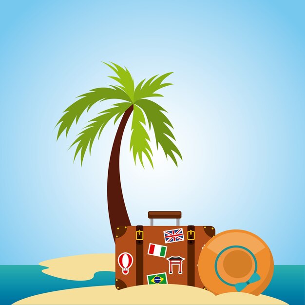 Strand palm koffer en hoed pictogram