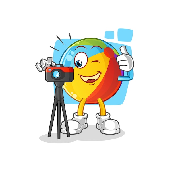 Strandbal fotograaf karakter. cartoon mascotte vector