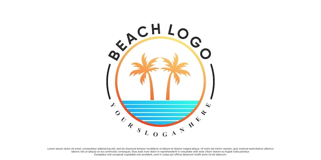 Strandlogo-ontwerp met palmboom en kleurverloopstijl Premium Vector