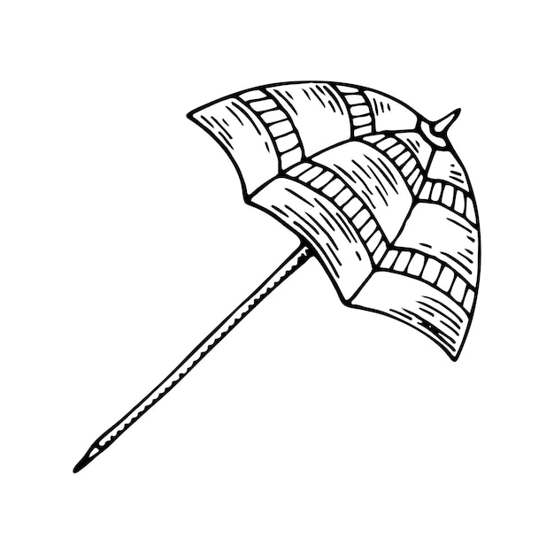Vector strandparaplu schets bescherming tegen de zon zomervakantie in schaduw handgetekende lijntekeningen vectorillustratie