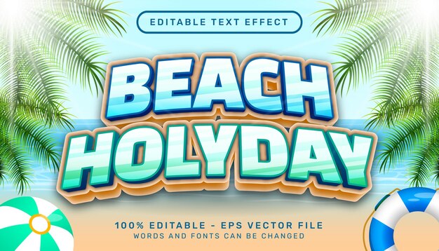 strandvakantie 3d bewerkbaar teksteffect en zeelandschapsachtergrond