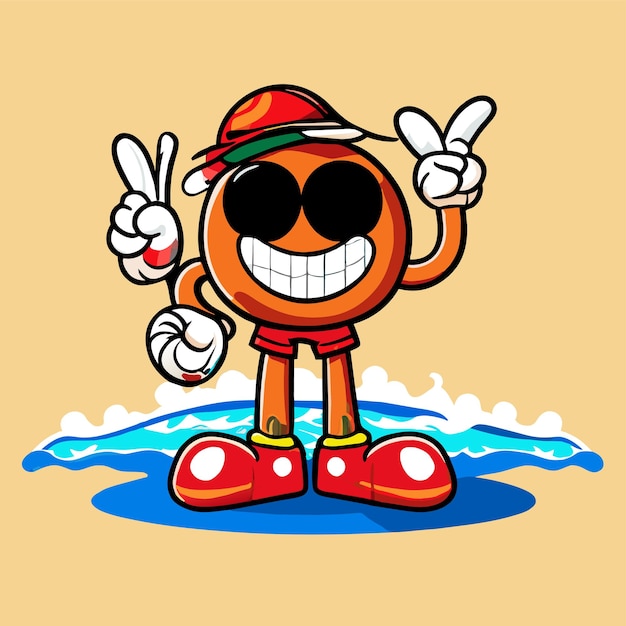 Vector strandvakantie badge zomer hand getekend vlak stijlvol mascotte cartoon personage tekening sticker icoon