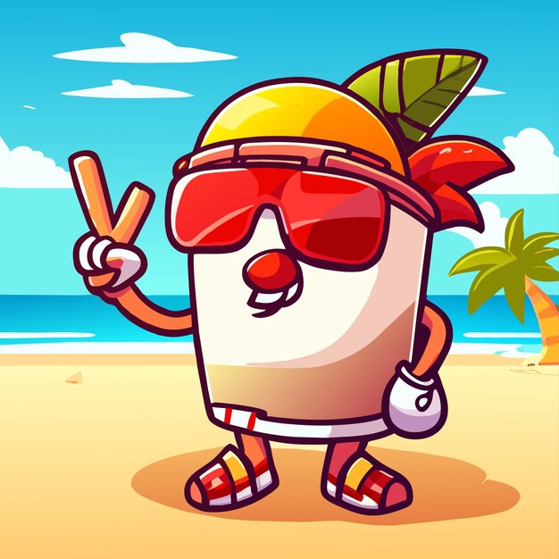 Vector strandvakantie badge zomer hand getekend vlak stijlvol mascotte cartoon personage tekening sticker icoon