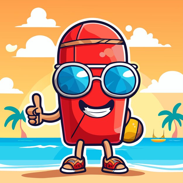 Vector strandvakantie badge zomer hand getekend vlak stijlvol mascotte cartoon personage tekening sticker icoon