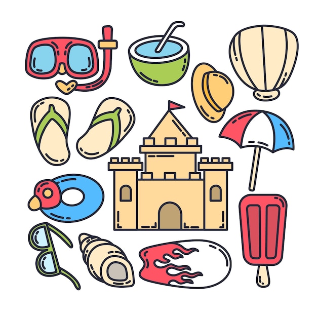 Vector strandvakantie cartoon illustratie set