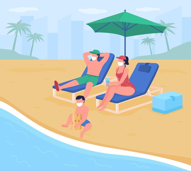 Strandvakantie met nieuwe veiligheidsnormen egale kleur illustratie