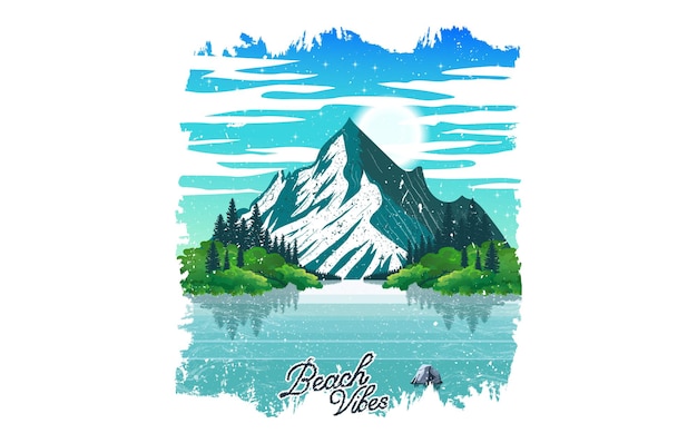 Vector strandvibes landschap handgetekende t-shirt print illustratie
