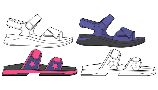 Strap sandals drawing vector strap sandals style vector Illustration with background