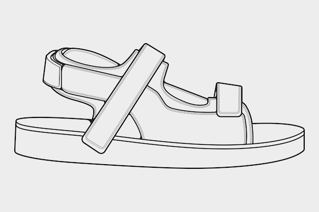 Strap sandals outline drawing vector strap sandals in a sketch style