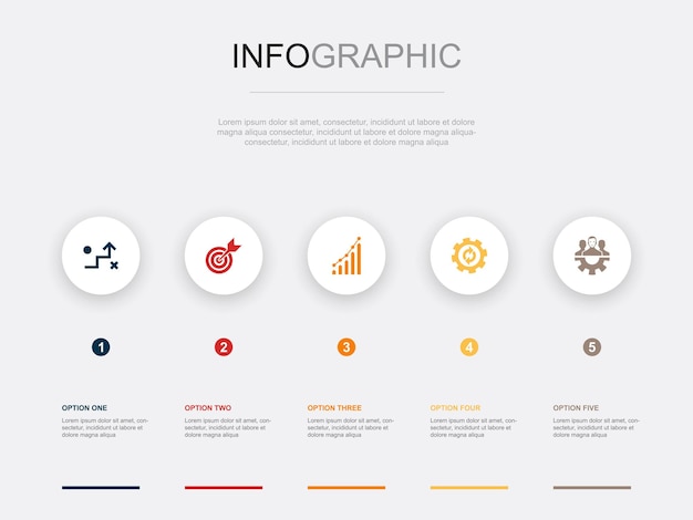 Vector strategy goal growth process teamwork icons infographic design layout template creative presentation concept with 5 steps