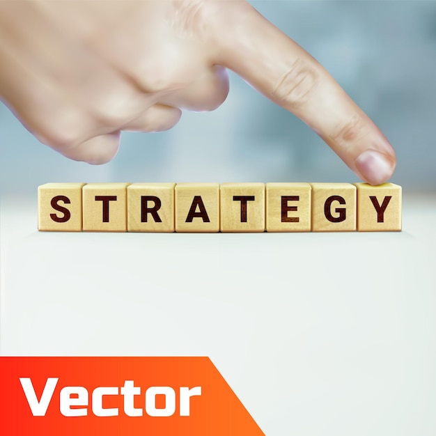 Vector strategy inscription made of wooden cubes business concept copy space