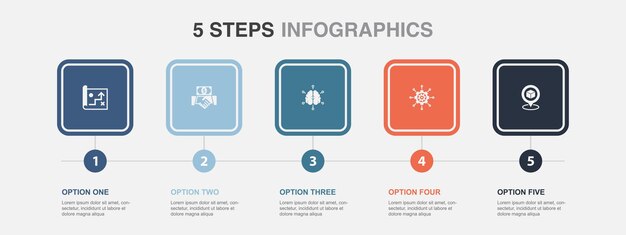 Strategy map investment business intelligence management Positioning icons Infographic design template Creative concept with 5 steps