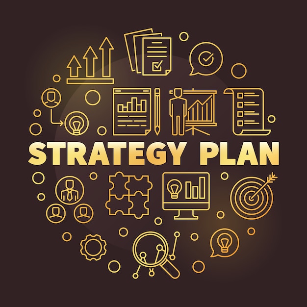 Strategy plan round golden outline icon illustration