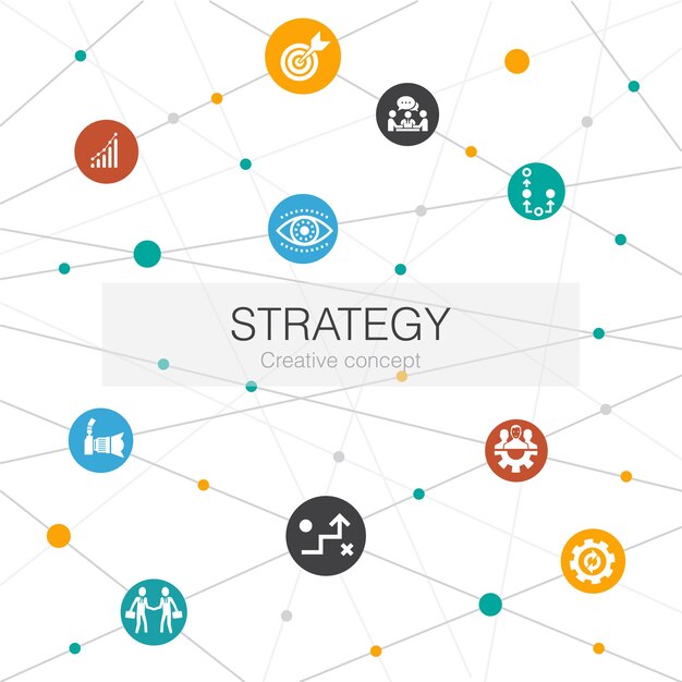 Strategy trendy web template with simple icons contains such elements as goal growth process