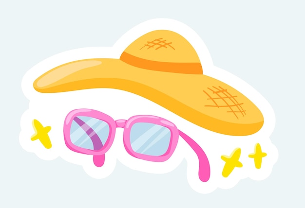 Straw hat and pink sunglasses for beach summer vacation