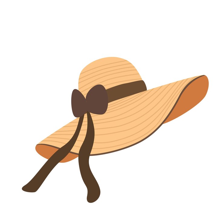 Straw hat with ribbon Women summer hat vector illustration Summer element Cartoon flat vector
