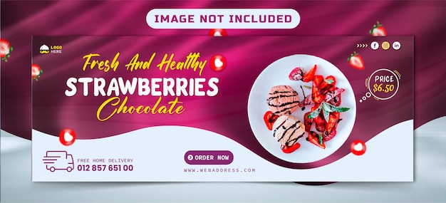 Strawberries cake Facebook cover design for restaurant premium vector template