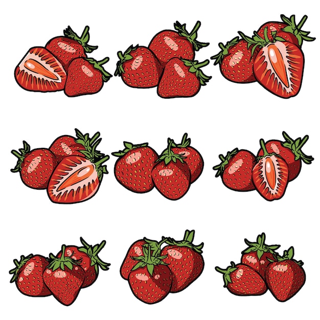 Raccolta dell'illustrazione di vettore di doodle del fumetto delle fragole