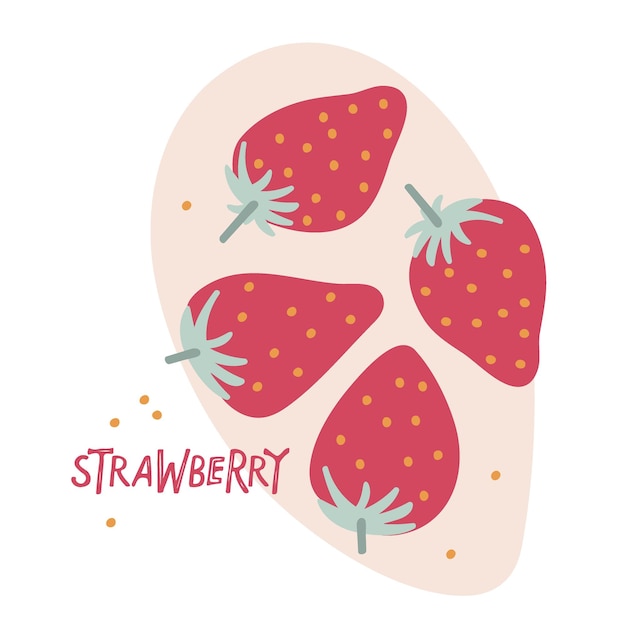 Strawberries hand drawn doodle sketch isolated Flat vector Food template for nursery design