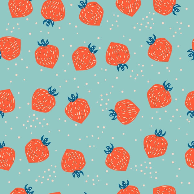 Strawberries hand drawn seamless pattern background. Vector.