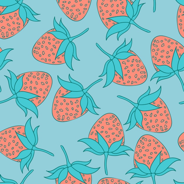Strawberries seamless pattern design. Beautiful tropical berries background. Tropical fruits