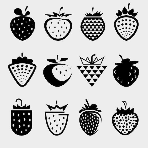 Strawberries set Collection icons strawberry Vector