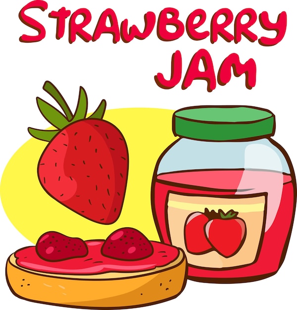 Vector strawberries, strawberry jam and a sandwich cartoon vector