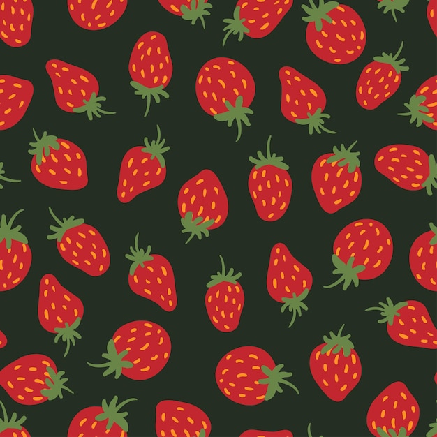 Strawberries vector seamless pattern Summer berry hand drawn texture for wallpapers textile wrapping