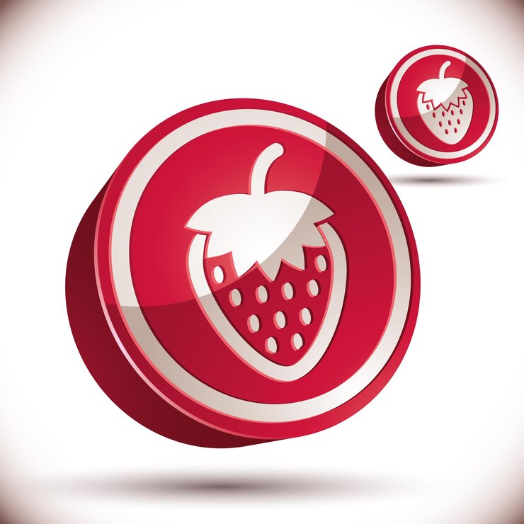 Vector strawberry 3d vector icon isolated on white background.