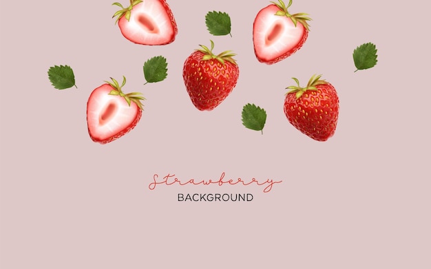 Strawberry background, realistic strawberry fruit, summer banner, delicious fresh fruits