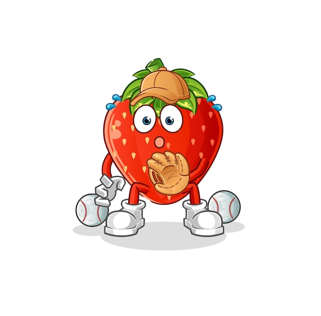 Strawberry baseball Catcher cartoon. cartoon mascot vector