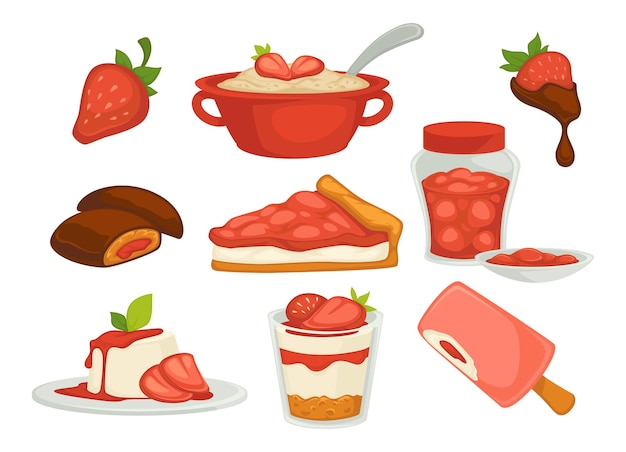 Vector strawberry based food and dishes sweet desserts