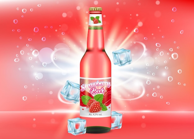 Strawberry beer vector poster banner template