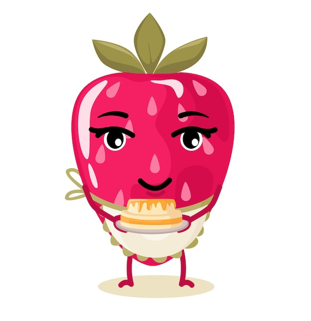 Клубнично-ягодный персонаж, стилизованный повар. Анимированный мультипликационный персонаж. Вектор